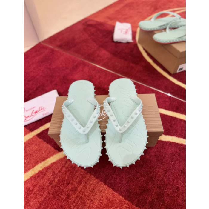 Christian Louboutin Mint Green Spiked Rubber Flip‑Flops