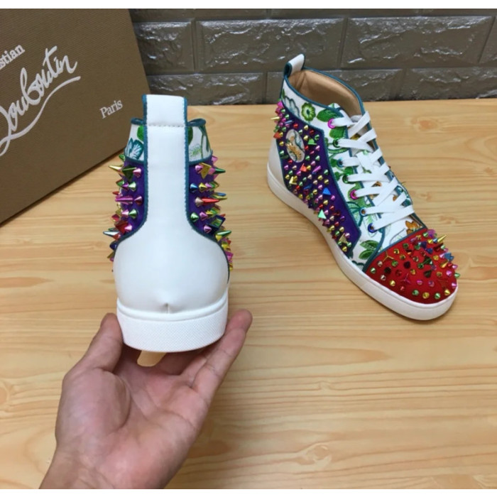 Christian Louboutin Floral Print Multicolor Spiked 20mm High‑Top Sneakers