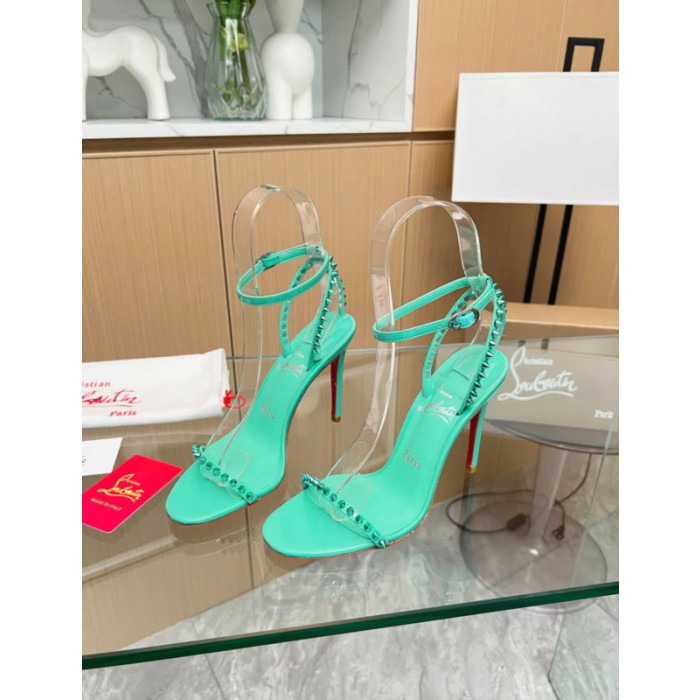 Christian Louboutin Green Patent Spiked Ankle‑Strap Sandal 100mm heel