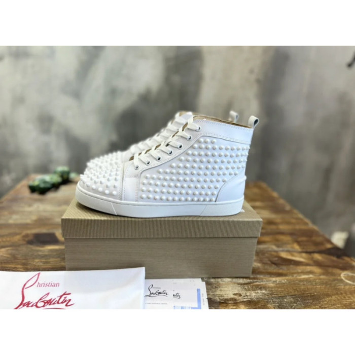 Christian Louboutin White Full‑Spike High‑Top Leather Sneakers
