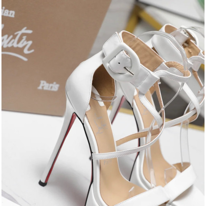 Christian Louboutin White Patent 150mm Platform Ankle‑Strap Heel Sandals