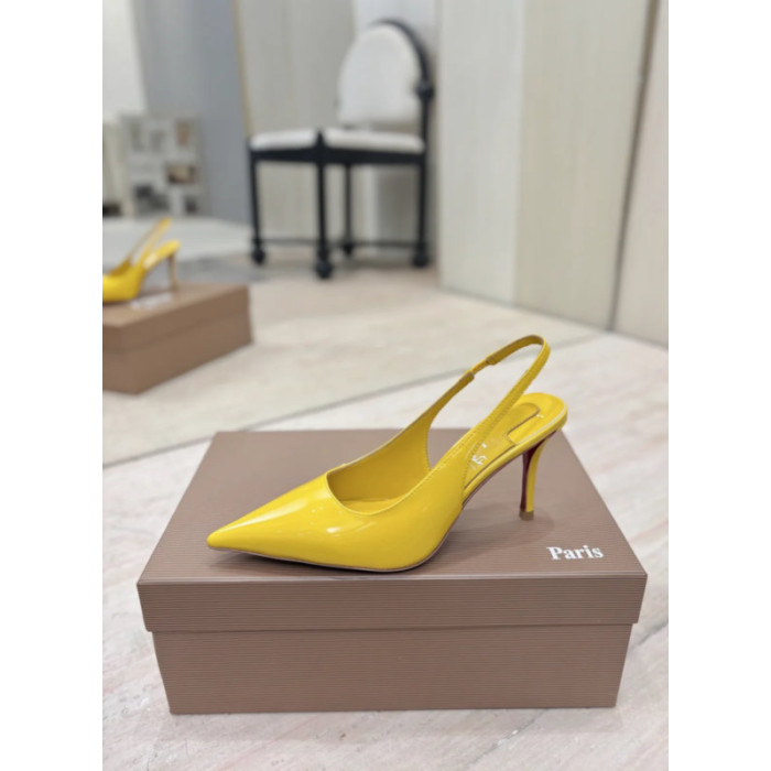 Christian Louboutin Yellow Patent Pointed‑Toe Slingback Stiletto Heel Pumps