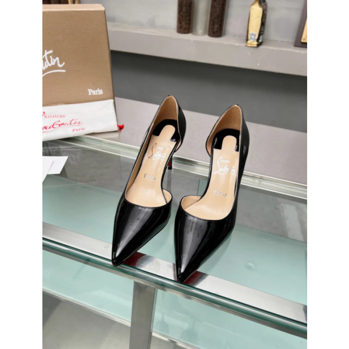 Christian Louboutin Black Patent Leather Half‑d'Orsay Pointed‑Toe 100mm heel Pumps
