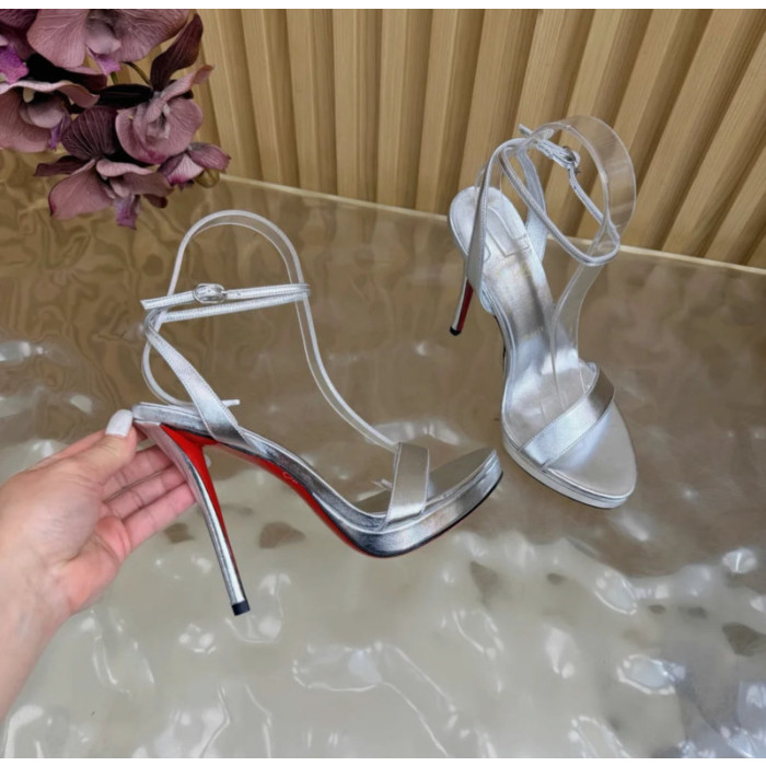 Christian Louboutin Silver Metallic Double‑Strap Platform High‑Heel Sandals 120mm heel
