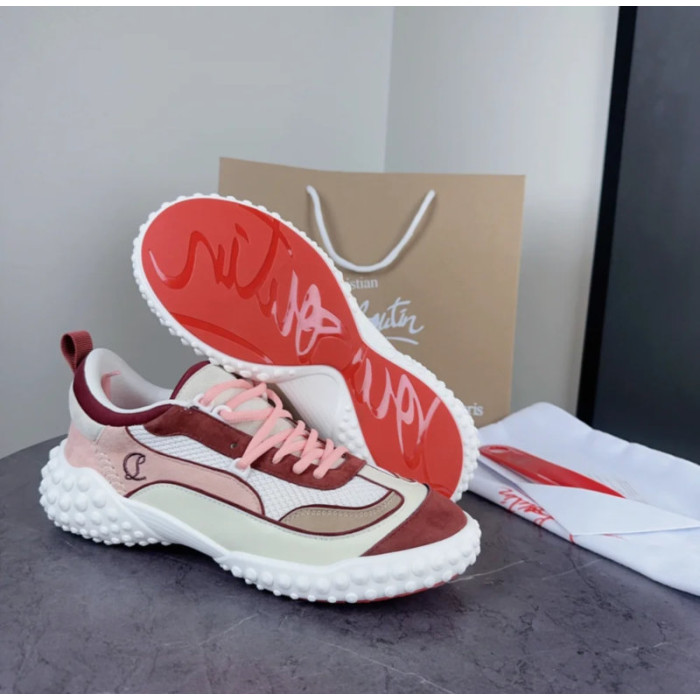 Christian Louboutin Pink‑Burgundy Chunky Bubble‑Sole Lace‑Up Sneakers