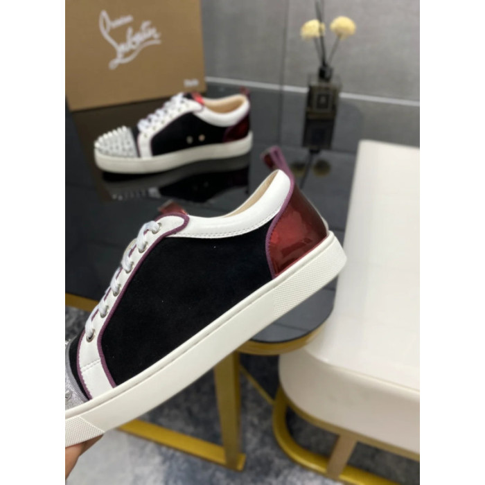 Christian Louboutin Black Suede Silver‑Spiked Low‑Top Sneakers