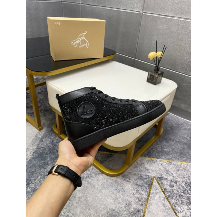 Christian Louboutin Black Strass Rhinestone High‑Top Sneakers