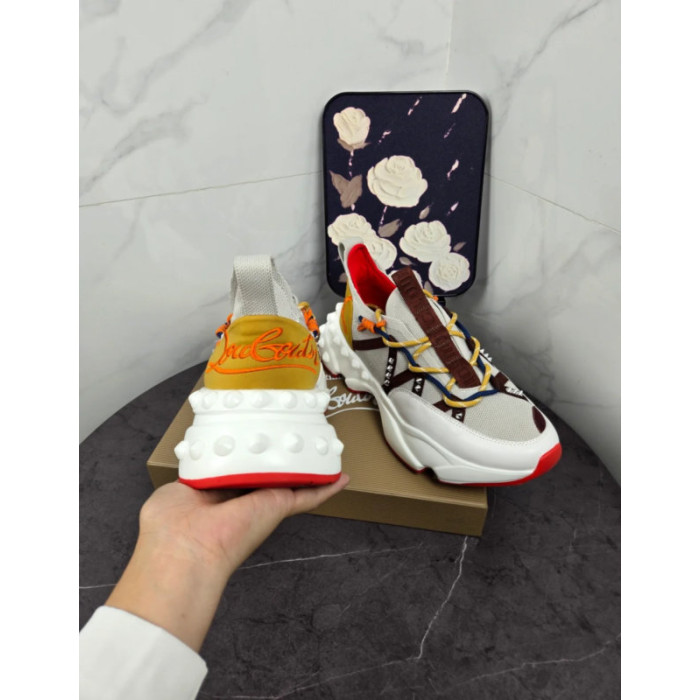 Christian Louboutin Multicolor Bubble‑Sole Lace‑Up Chunky Sneakers Red Lining