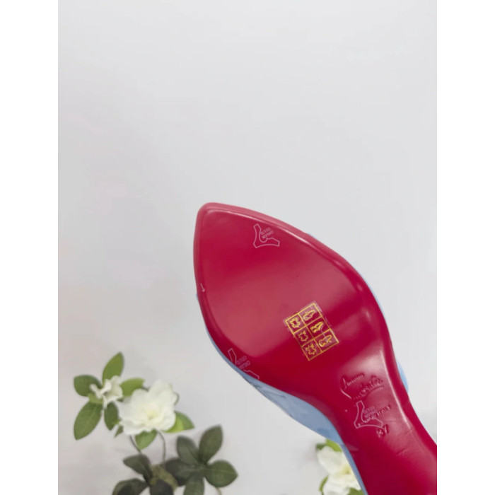 Christian Louboutin Light Blue Patent 85mm Pointed‑Toe Mule Heels