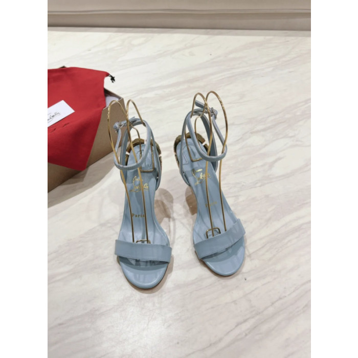 Christian Louboutin Light Blue Leather 100mm Gold‑Sculpted Heel Ankle‑Strap Sandals