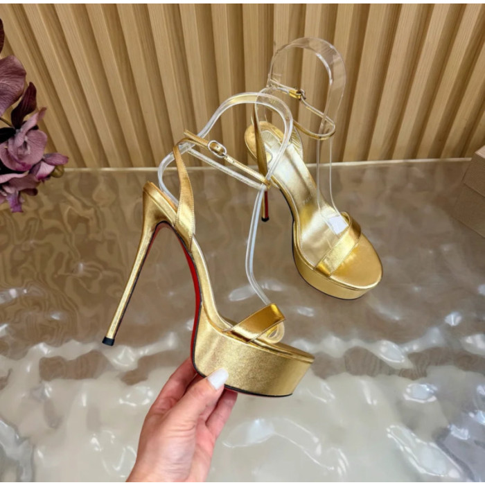 Christian Louboutin Gold Metallic 150mm Platform Ankle‑Strap High‑Heel Sandals