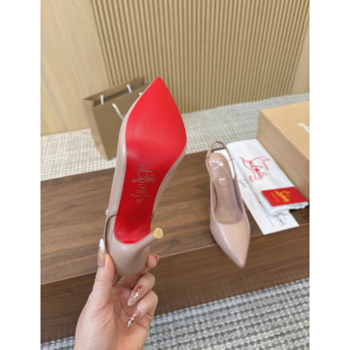 Christian Louboutin Nude Leather 85mm Pointed Toe Slingback Pumps