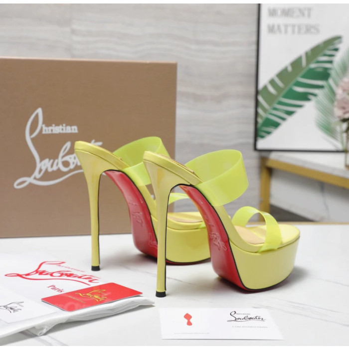 Christian Louboutin Neon Yellow Patent 150mm Clear‑Strap Platform Mule Heels