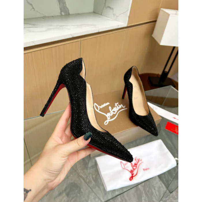 Christian Louboutin Black Crystal‑Encrusted Scalloped 100mm heel Pump