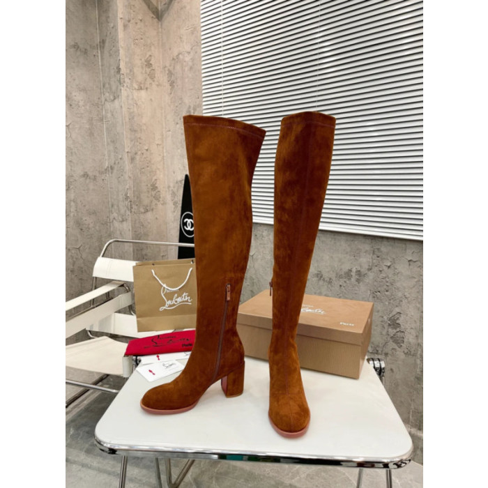 Christian Louboutin Cognac Suede 85mm heel Block‑Heel Over‑The‑Knee Boots