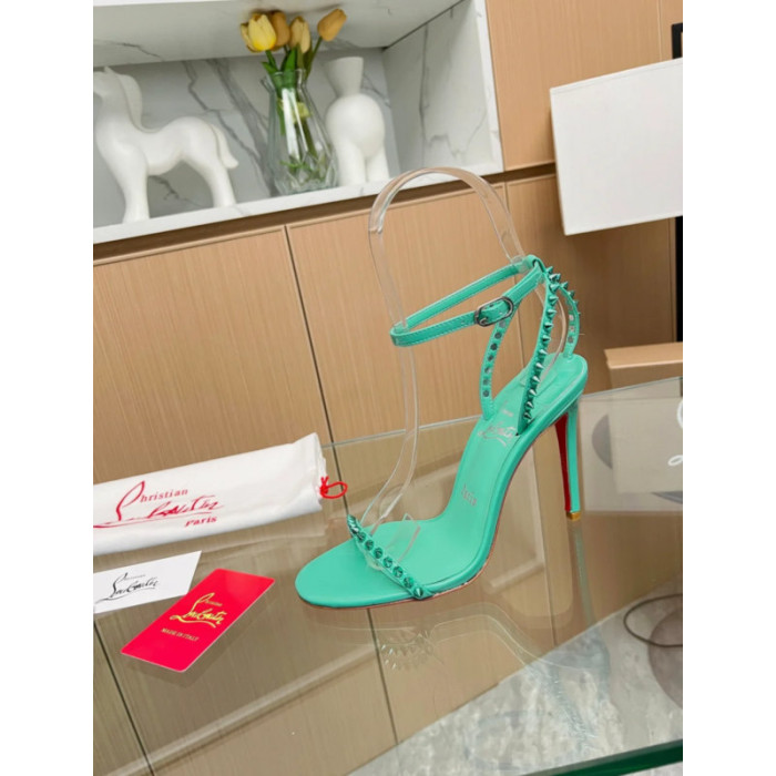 Christian Louboutin Green Patent Spiked Ankle‑Strap Sandal 100mm heel