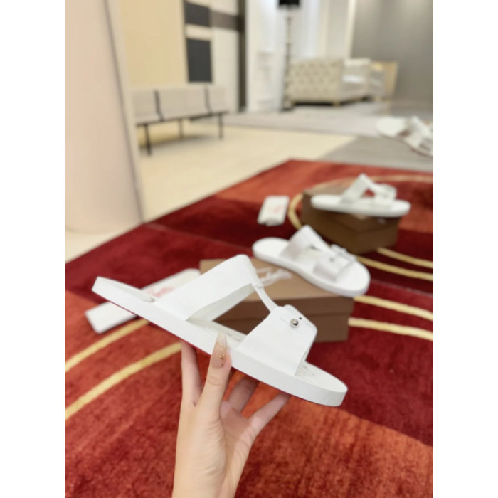 Christian Louboutin Loubi Queen White Leather Flat Sandals