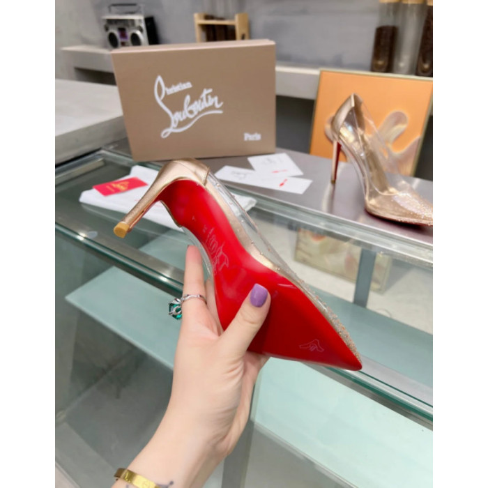 Christian Louboutin White Leather Trim PVC Crystal‑Studded 100mm Stiletto heel Pumps