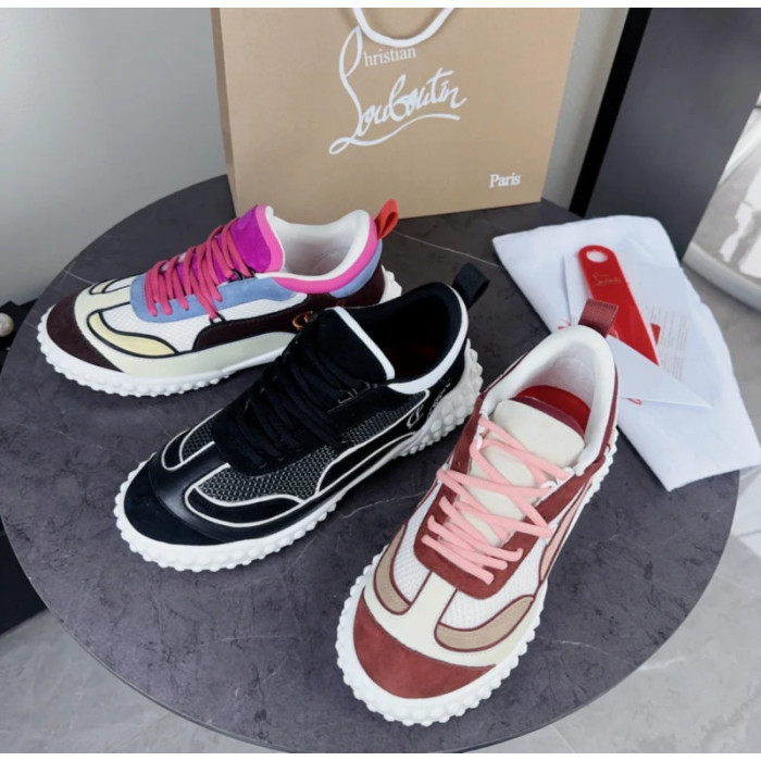 Christian Louboutin Pink‑Burgundy Chunky Bubble‑Sole Lace‑Up Sneakers