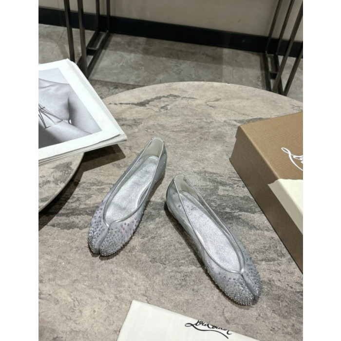 Christian Louboutin × Maison Margiela Silver Mesh Crystal Tabi Split‑Toe Flat Shoes