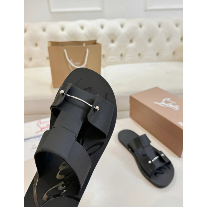 Christian Louboutin Black Rubber Double‑Buckle Slide Sandals
