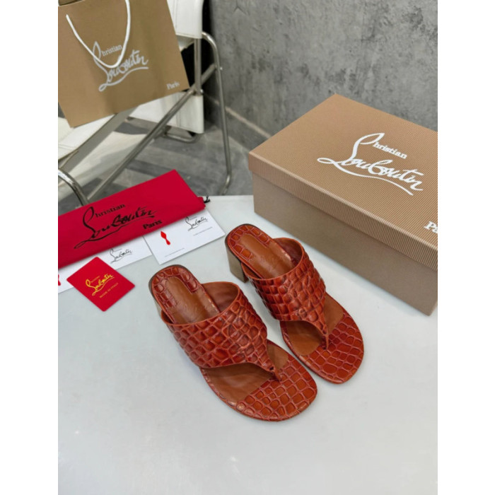 Christian Louboutin Terracotta Croc‑embossed Leather 55mm Block Heel Mule Sandal