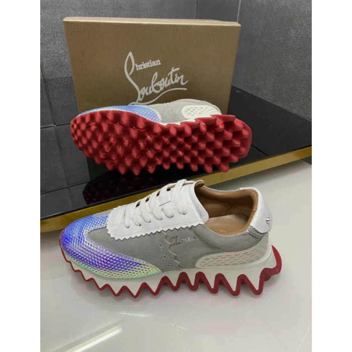 Christian Louboutin Holographic‑Toe Shark Tooth Sole Low‑Top Sneakers