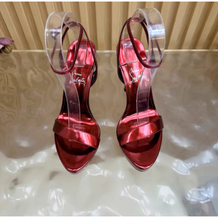 Christian Louboutin Metallic Red Patent Ankle‑Strap Platform High‑Heel Sandals 120mm heel
