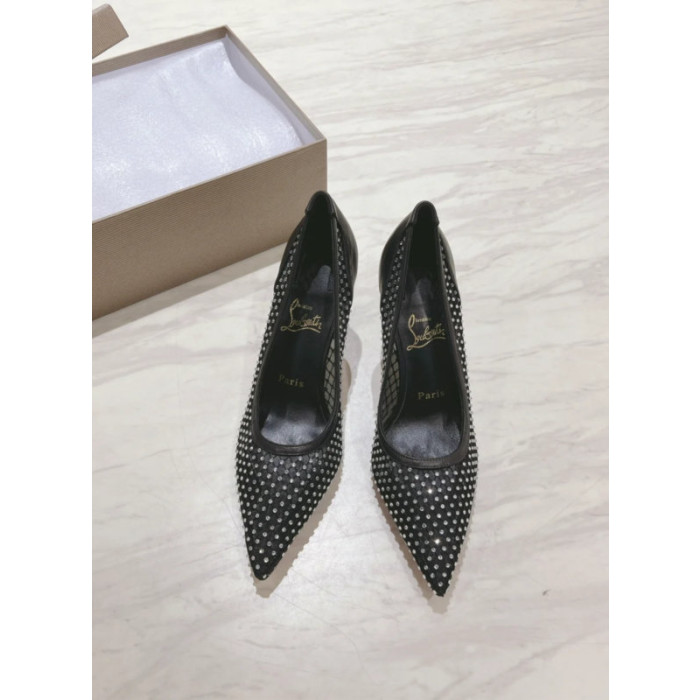 Christian Louboutin Black Mesh 80mm Apostropha Crystal‑Embellished Pointed Toe Heel Pumps