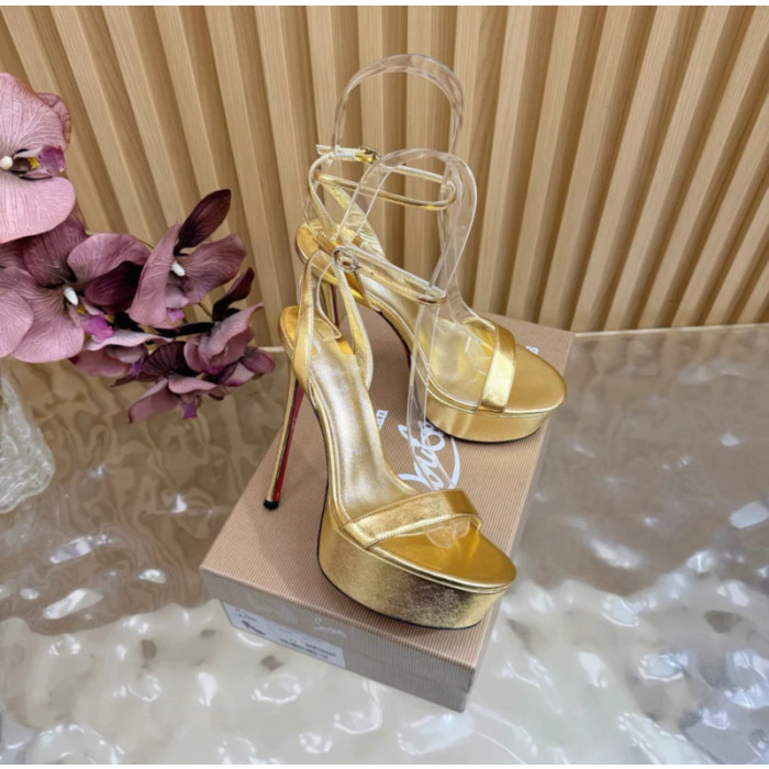 Christian Louboutin Gold Metallic 150mm Platform Ankle‑Strap High‑Heel Sandals