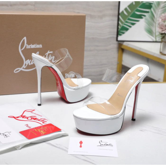 Christian Louboutin White Patent 150mm Clear‑Strap Platform Mule Heels