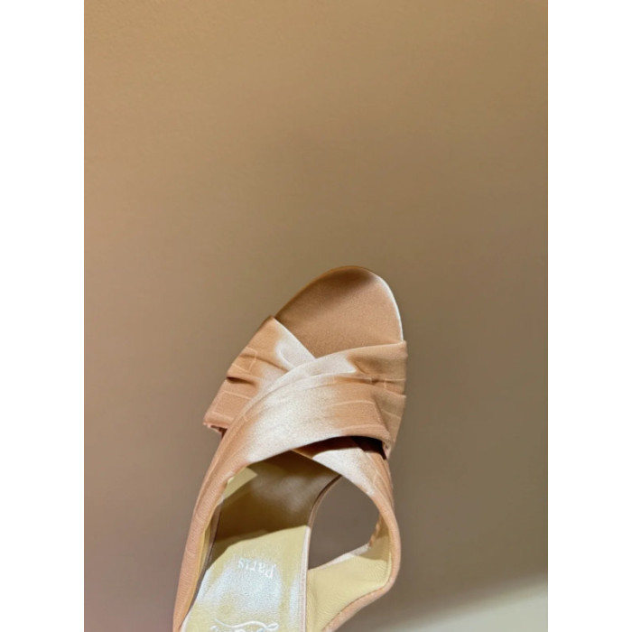 Christian Louboutin Blush Satin 100mm heel Draped Twist Mule High‑Heel Sandals