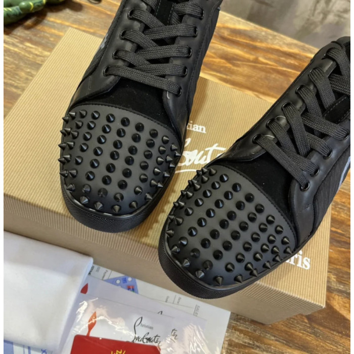 Christian Louboutin Black CL‑Logo Spiked Low‑Top Sneakers