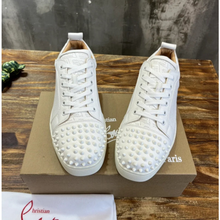 Christian Louboutin White Perforated White‑Spiked Low‑Top Sneakers