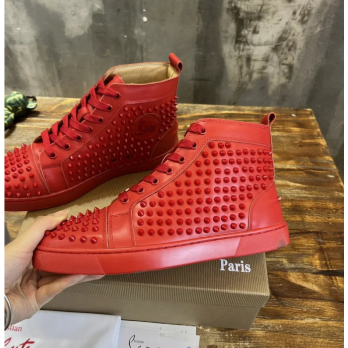 Christian Louboutin Red Full‑Spike Leather High‑Top Sneakers