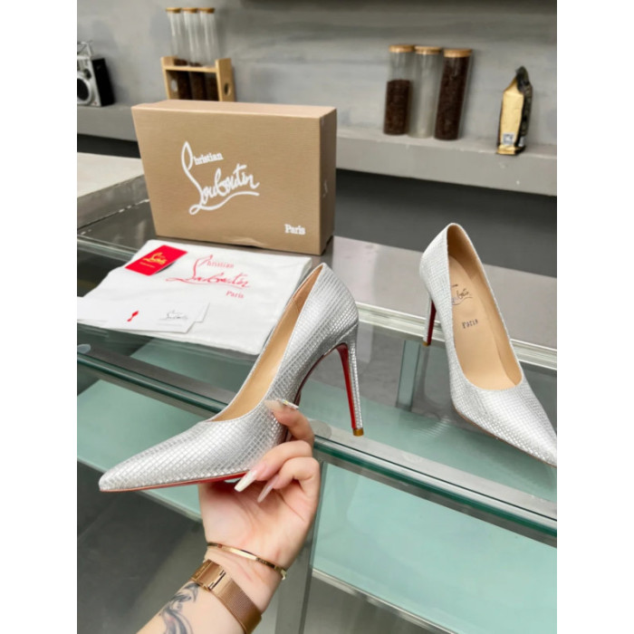 Christian Louboutin Silver Textured Leather Pointed‑Toe 120mm High Heel Pumps