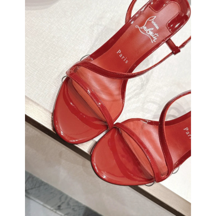 Christian Louboutin Red Patent Leather 100mm Stiletto Heel Slingback Sandals
