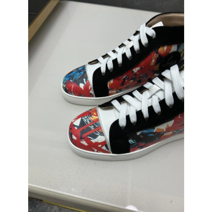 Christian Louboutin Red Graffiti Print High‑Top Sneakers