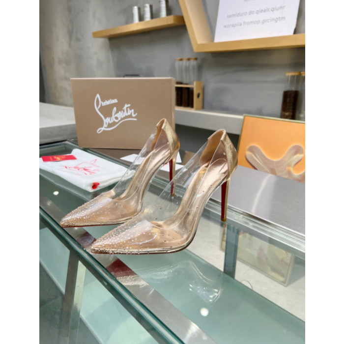 Christian Louboutin White Leather Trim PVC Crystal‑Studded 100mm Stiletto heel Pumps