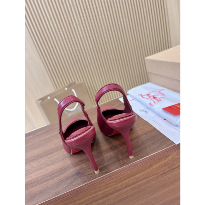 Christian Louboutin Burgundy Leather 85mm Pointed Toe Slingback Pumps