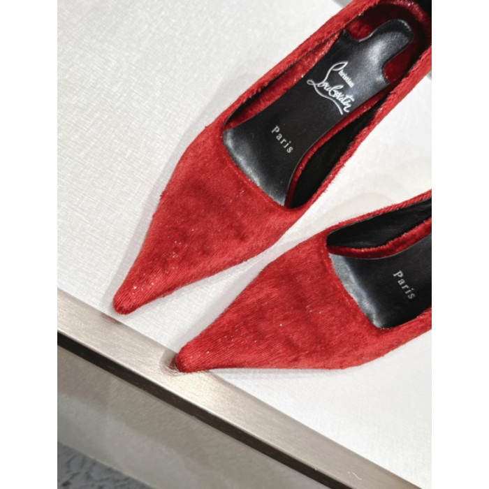 Christian Louboutin Red Glitter Velour 120mm Stiletto Heel So Kate Pumps