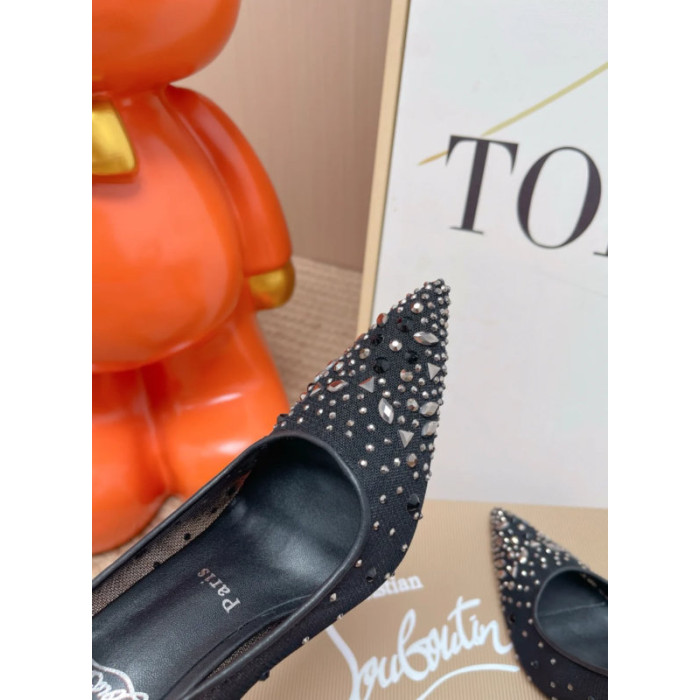 Christian Louboutin Black Mesh 100mm Mixed‑Crystal‑Embellished Pointed Toe Stiletto Heel Pumps