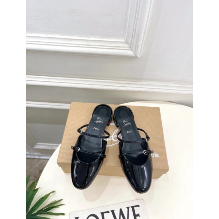 Christian Louboutin Black Patent Leather Slingback Flat Mule Flats