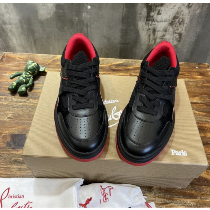 Christian Louboutin Black‑Red Spiked Platform Low‑Top Sneakers