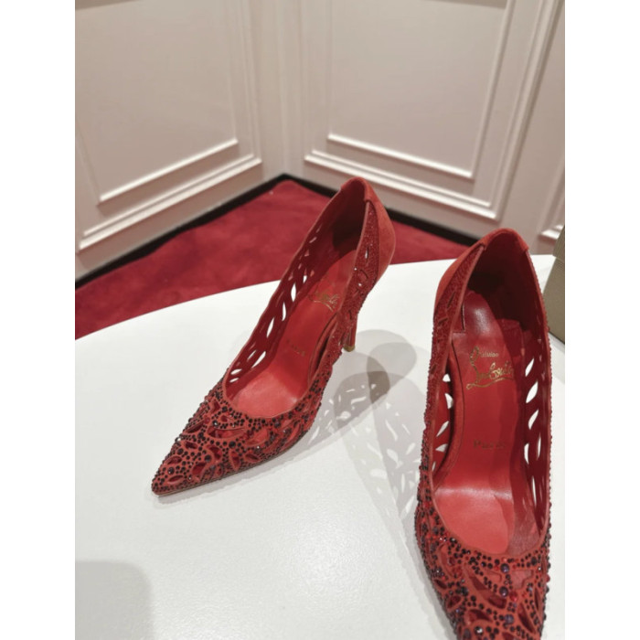 Christian Louboutin Black Suede Multi‑Crystal Cut‑Out 120mm Stiletto Heel So Kate Pumps