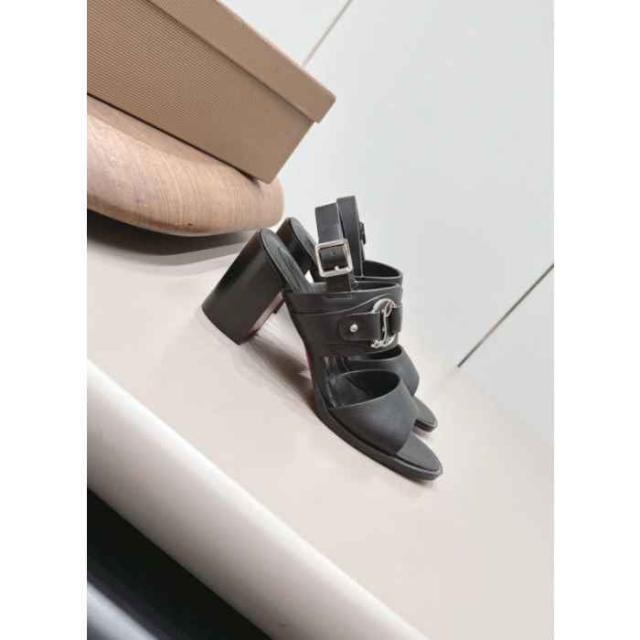 Christian Louboutin Black Leather Ankle‑Strap Block Heel Sandals 85mm heel
