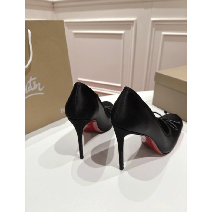 Christian Louboutin Black Satin Bow 100mm Square Toe Stiletto Pumps