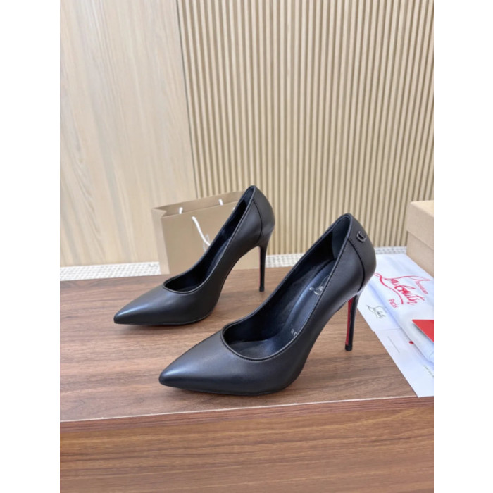 Christian Louboutin Black Leather 100mm Pointed Toe Stiletto Pumps