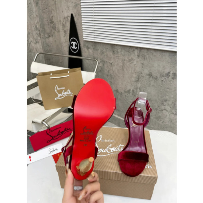 Christian Louboutin Burgundy Velvet 100mm heel Ankle Strap Sandals
