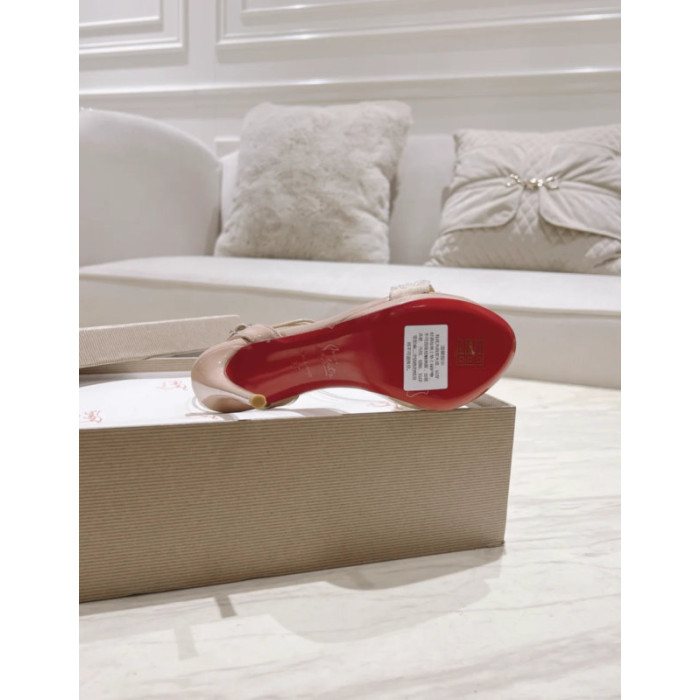 Christian Louboutin Nude Patent 120mm Crystal Flower Platform Stiletto Sandals